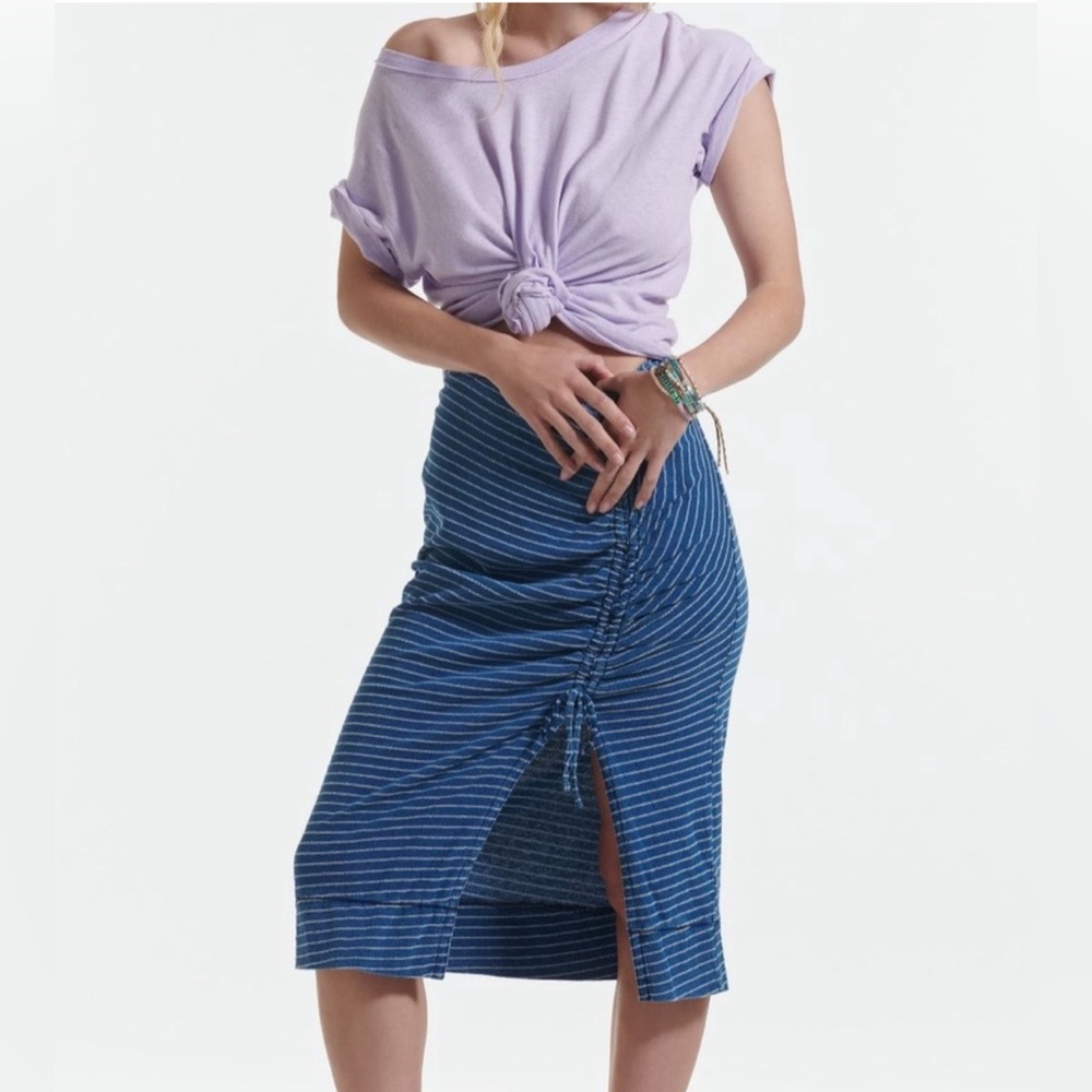 PILCRO ANTHROPOLOGIE‎ Striped Knit Ruched Midi Skirt 0